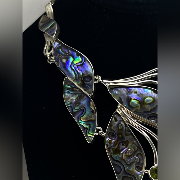 (NEW) Multicolor Abalone Shell w/ Peridot Gem Stones Sterling Silver 925 - Picture 6 of 8